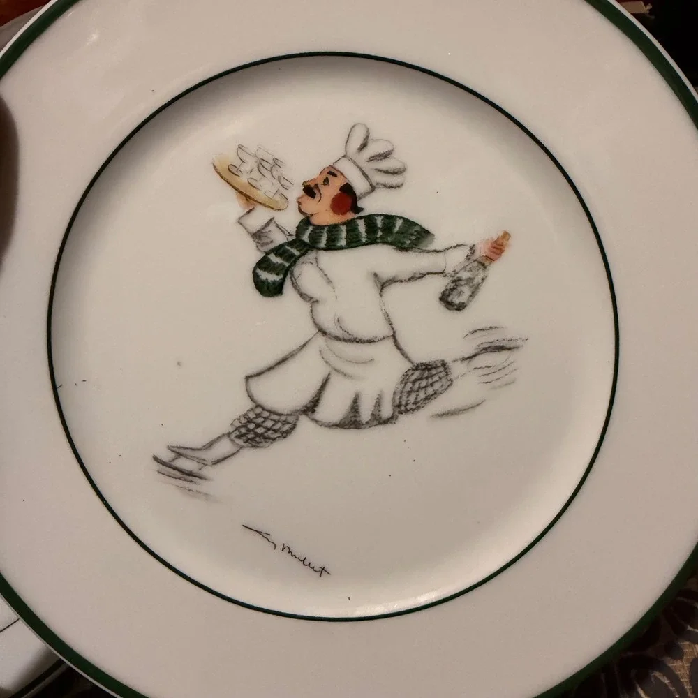 Guy Buffet Salad Plates Skating Chefs Whimsical Kitchen Set of 6 White multi